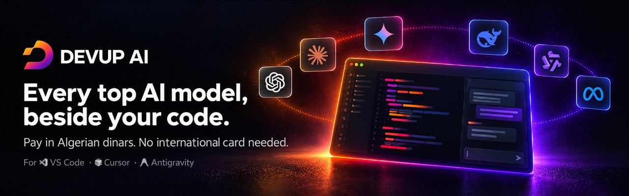 DEVUP AI: every top AI model, beside your code. Pay in Algerian dinars.